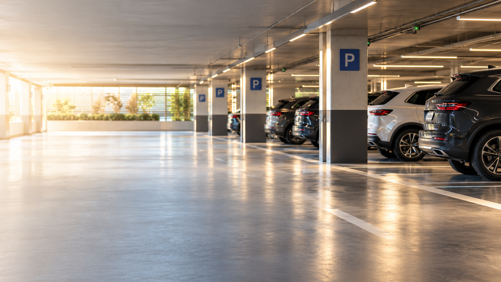 Autorimessa moderna con posti auto ordinati